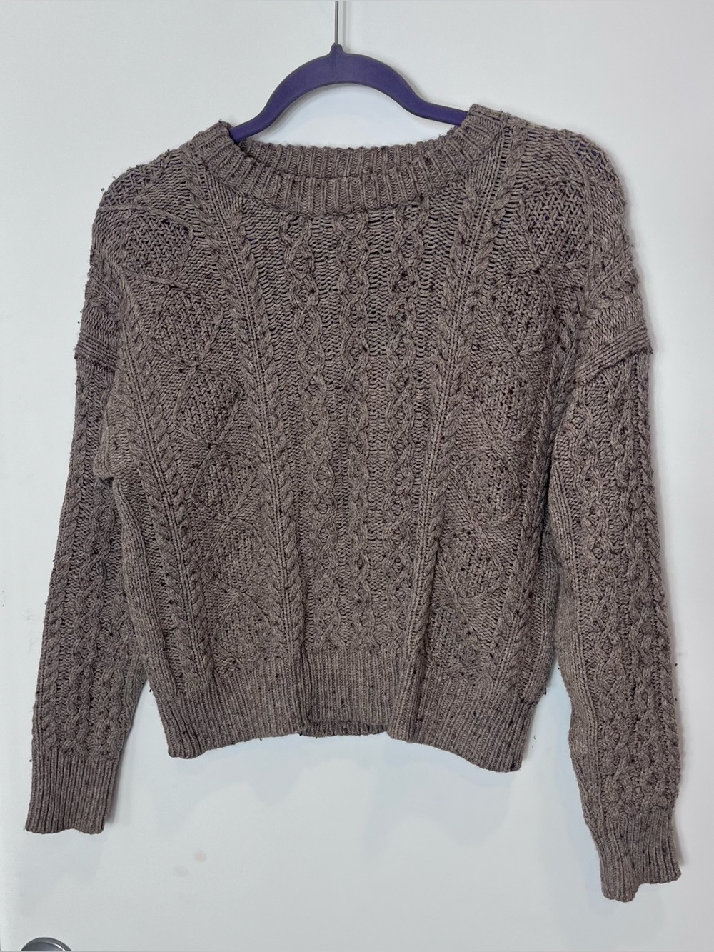 Margaret O'Leary Merino‎ Wool Cotton Cozy Cable Knit Fisherman Sweater Tan